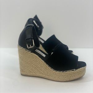 STEVE Madden Womens Size 6 Jyia Black Wedge Heels Sandals Leather